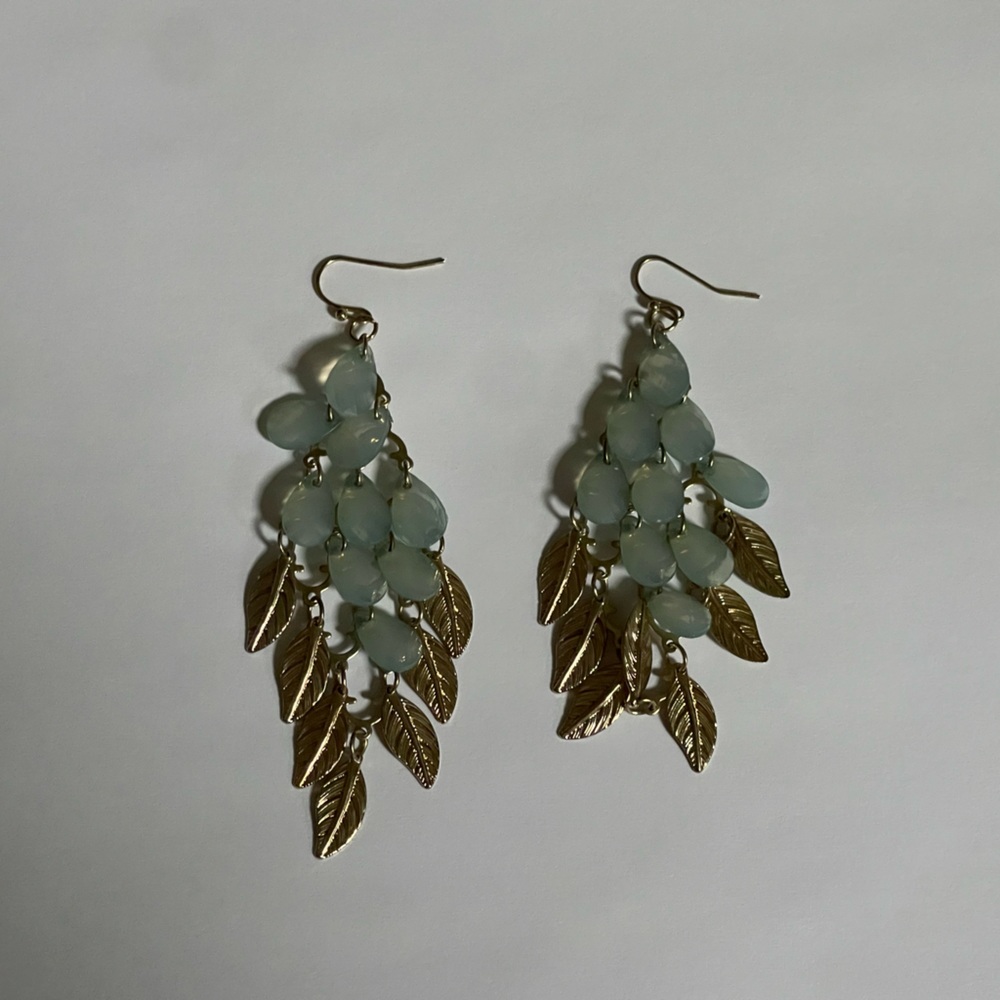 Rue21 Gold Feather/ Gem Design Dangly Earrings
